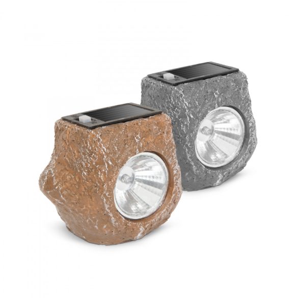 LED-es kültéri szolárlámpa - szürke / barna kő - hidegfehér - 80 x 56 x 70 mm 11389D
