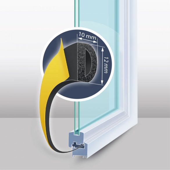 Öntapadós ajtó- ablakszigetelő "D" profil - 50 m fekete 10 mm 11599BK-10-50