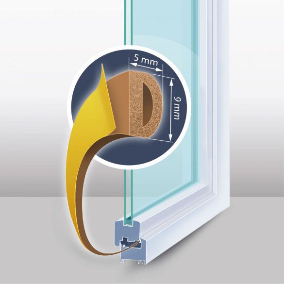 Öntapadós ajtó- ablakszigetelő "D" profil - 6 m barna 9 mm, 11599BR