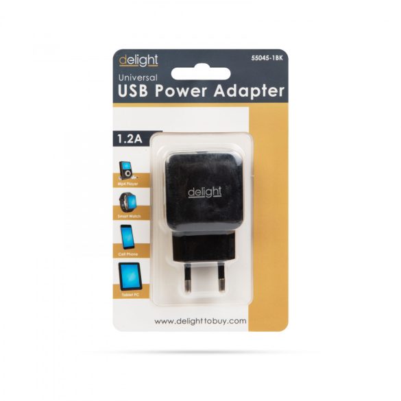Delight USB Hálózati adapter 1xUSB fekete 55045-1BK