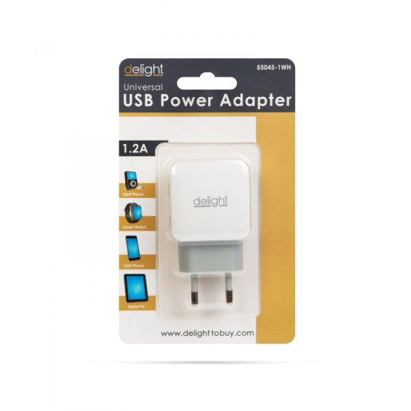 Delight USB Hálózati adapter 1xUSB fehér 55045-1WH