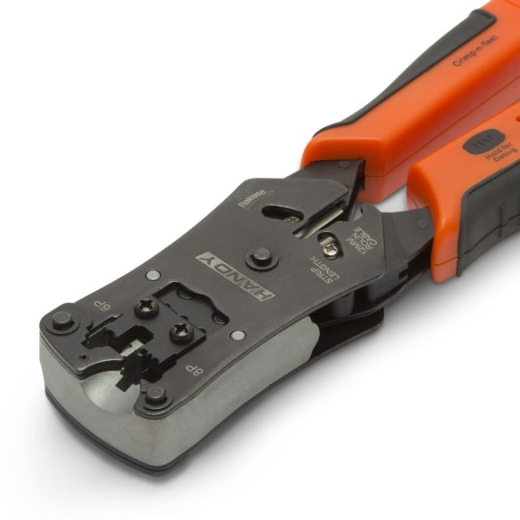 Krimpelő fogó kábeltesztelővel 6P 8P racsnis HANDY 10178