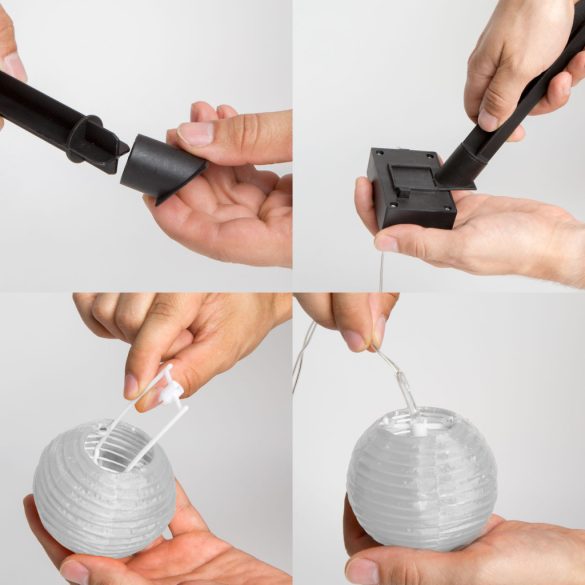 Szolár lampion fényfüzér - 10 db fehér lampion, hidegfehér LED - 3,7 m 11227