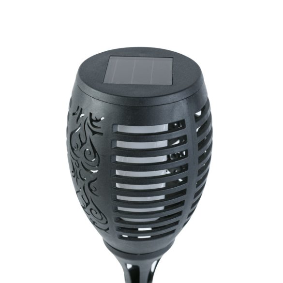 LED-es szolár lámpa - leszúrható - lángeffekt - 12 sárga LED - műanyag - fekete - 10 x 58 cm