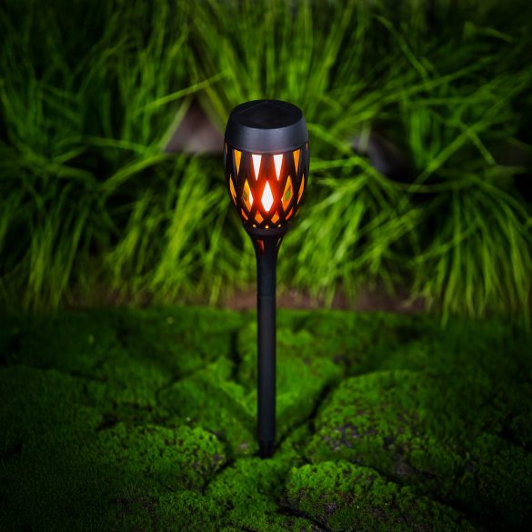 LED-es szolár lámpa - leszúrható / fali / szabadonálló - lángeffekt - 12 sárga LED - 90 x 410 mm