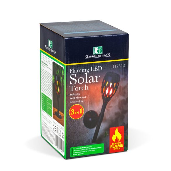 LED-es szolár lámpa - leszúrható / fali / szabadonálló - lángeffekt - 12 sárga LED - 90 x 410 mm