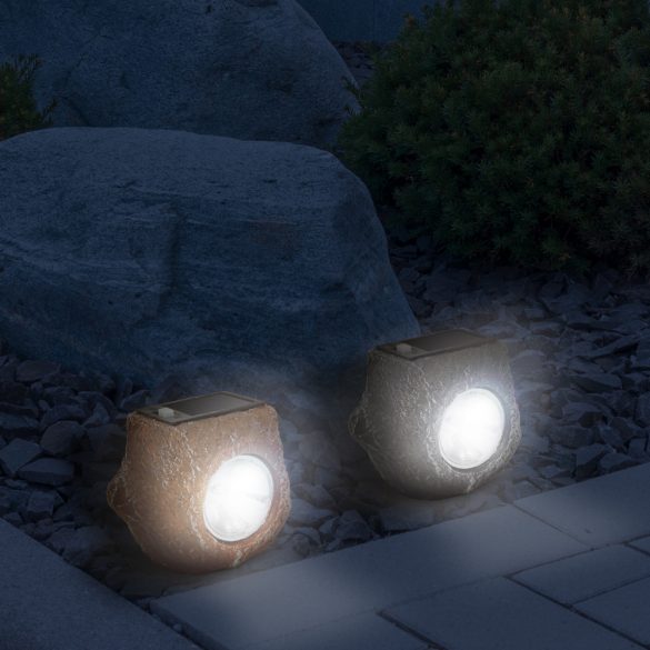 LED-es kültéri szolárlámpa - barna kő - hidegfehér - 80 x 56 x 70 mm 11389D
