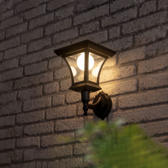 LED-es szolár lámpa - fali - 21 x 21 cm - 8 LED - fekete - melegfehér