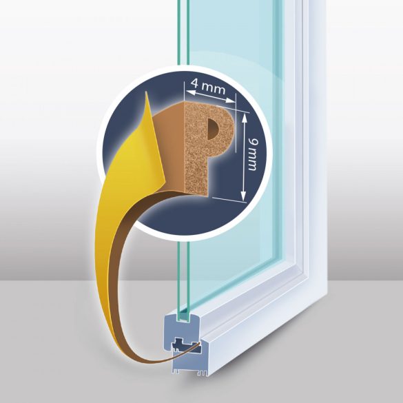 Öntapadós ajtó- ablakszigetelő "P" profil - 6 m barna - 9 mm, 11597BR