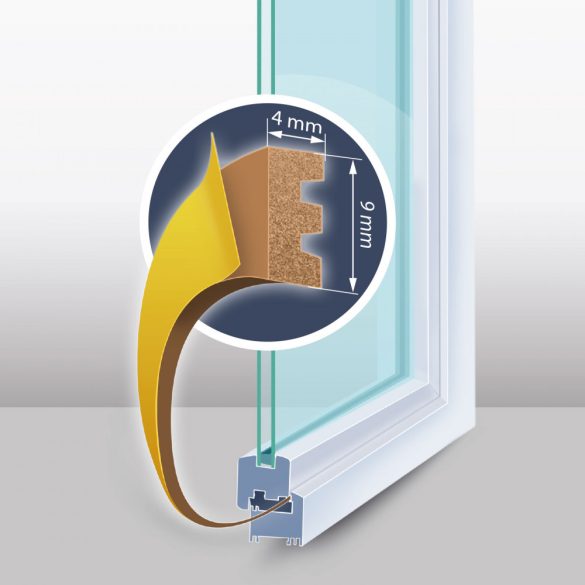 Öntapadós ajtó- ablakszigetelő "E" profil - 6 m barna 9 mm, 11598BR