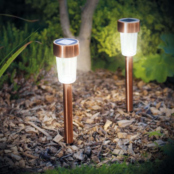 Led-es kültéri szolár lámpa 300x45 mm fém, rozéarany