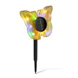Leszúrható szolár pillangó - sárga - 13 x 6,5 x 35 cm - melegfehér + színes LED