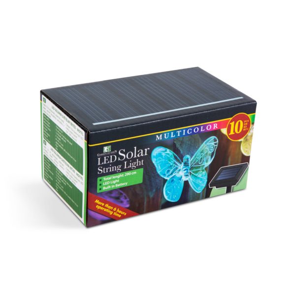 LED szolár fényfüzér - pillangó - 2,9 m - 10 színes LED