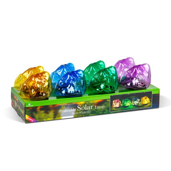 Leszúrható szolár lámpa - kavics forma - színes - 140 x 120 x 120 mm - melegfehér LED