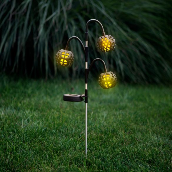 Leszúrható szolár lámpa - lánghatással - 3 gömb - 7 cm - 30 LED