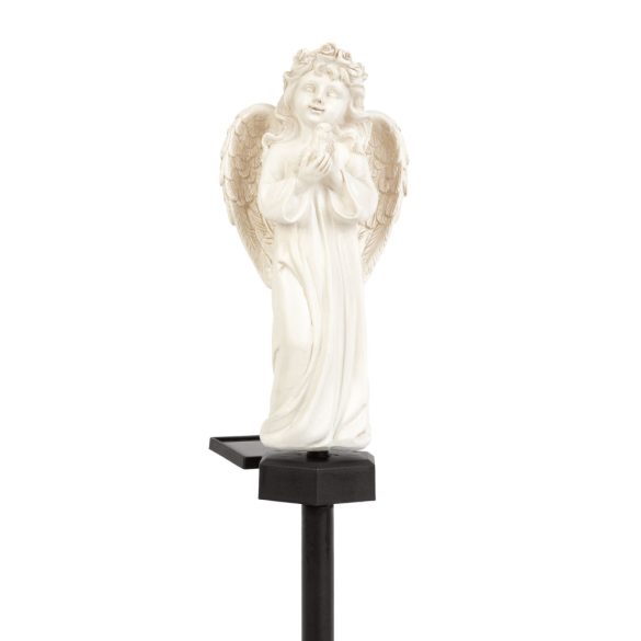 Szolár angyalka - madárral - 1 melegfehér LED - műgyanta - 48 x 11 x 6,5 cm