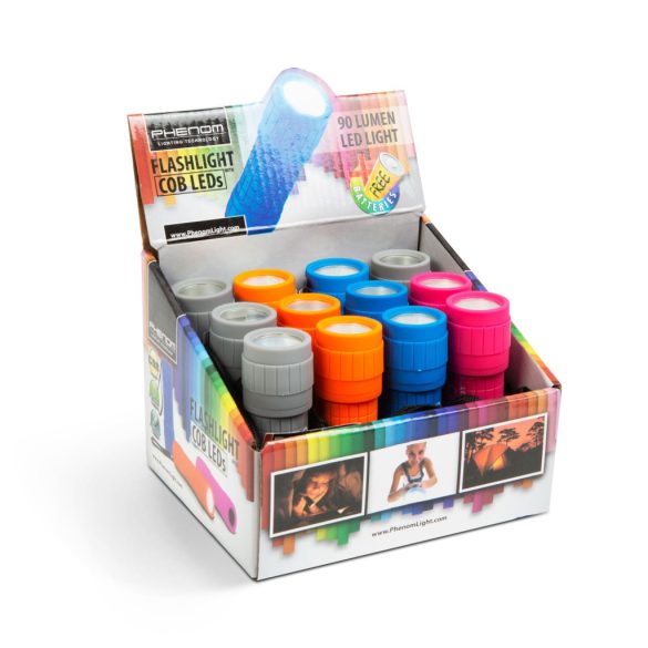 LED-es színes elemlámpa ajándék elemmel! 12 db-os kínálódobozban