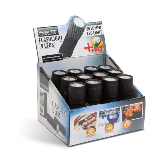 LED-es elemlámpa - 9 LED - 9,5 cm 12 db-os kínálódobozban