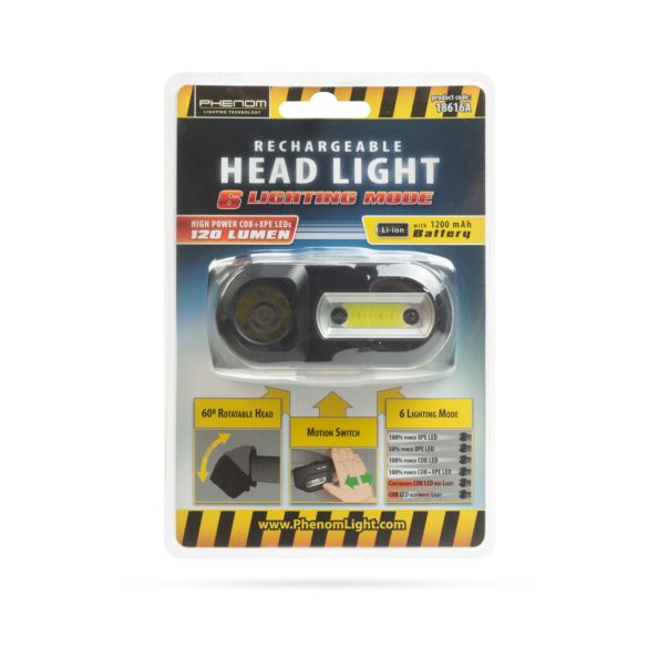 COB+XPE LED-es fejlámpa - mozgásérzékelővel - akkumulátorral 18616A