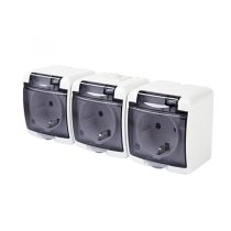   GAO 22131 3 férőhelyes földelt aljzat, kültéri IP44 kivitel, 230 V~ / 50 Hz / 16 A, fehér-füst