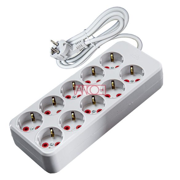 Asztali hosszabbító, 10-es, 2m, fehér H05VV-F 3G1.5 mm²