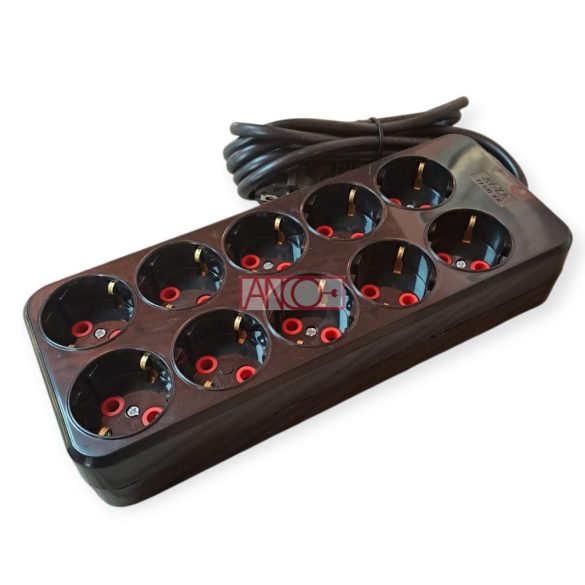 Asztali hosszabbító, 10-es, 2m, fekete H05VV-F 3G1.5 mm²