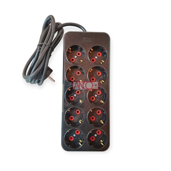 Asztali hosszabbító, 10-es, 2m, fekete H05VV-F 3G1.5 mm²