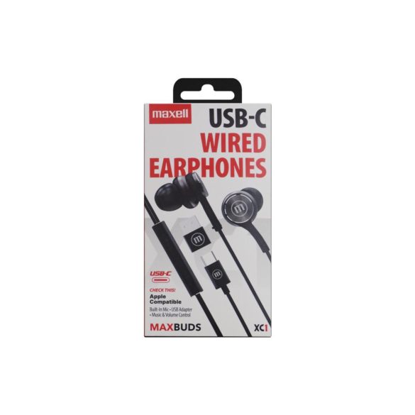 Maxell 348531 XC-1 USB-C fülhallgató, USB-C, 95 dB, 32 Ohm, beépített mikrofon, fekete