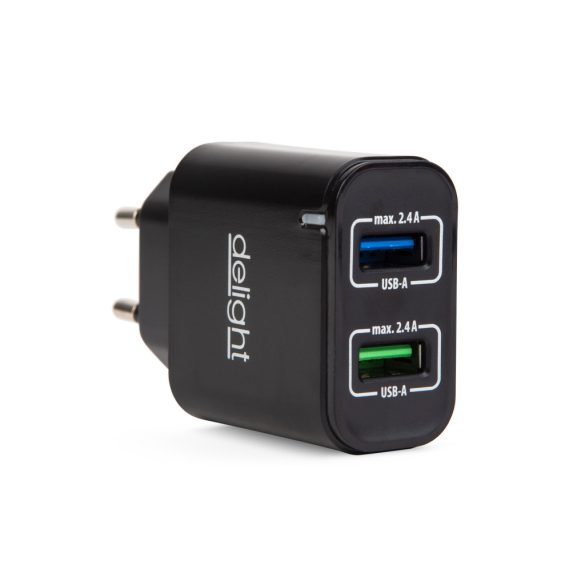 Delight USB Hálózati adapter 2xUSB fekete 55045-2BK