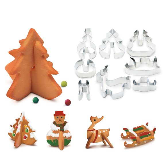 Sütikiszúró forma 3D - fenyőfa, hóember - 8 db / szett 55990B