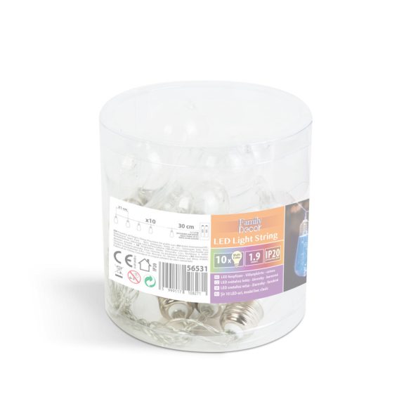 LED fényfüzér - Villanykörte - 10 LED - 1,9 méter - színes - 2 x AA 56531