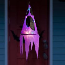   Halloween-i világító dekoráció - szellem - lila - 10 színes LED - akasztható - 2 x 2032 - 75x20 cm