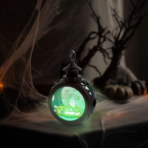 Halloween-i világító dekoráció - tök - felakasztható - LED - 8,5 x 13,5 cm