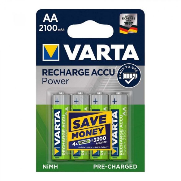 VARTA 56706 akkumulátor AA, NiMH akkumulátor, ceruza, 2100 mAh kapacitás, RTU - feltöltött és használatra kész, 4 db/csomag
