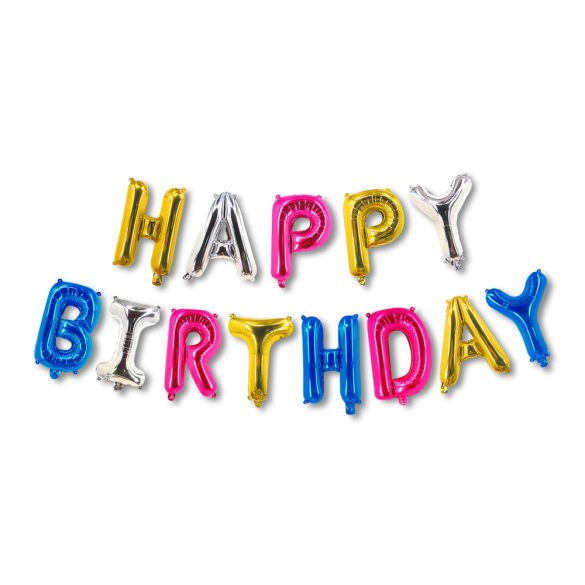 3D Születésnapi "Happy Birthday" lufi - többszínű - 18 cm