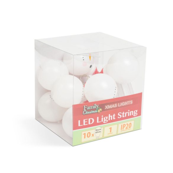 LED fényfüzér - hóember - 10 LED - 1,1 méter - melegfehér - 3 x AA 58222A