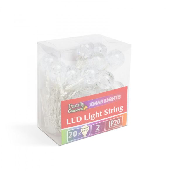 LED fényfüzér - színes gömb - 20 LED - 2,3 méter - 3 x AA 58223A