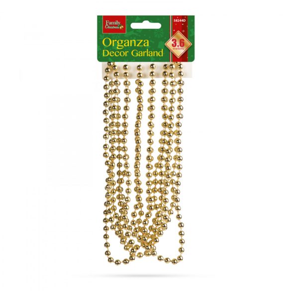 Dekor gyöngyfüzér - arany színben - 3,6 m