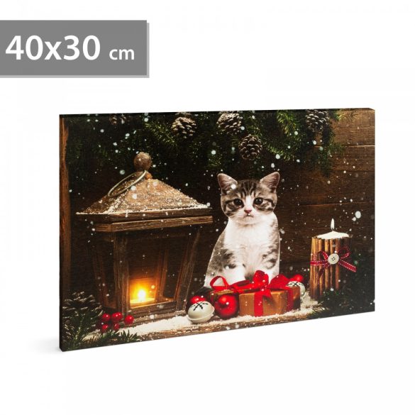 Karácsonyi LED-es hangulatkép - fali akasztóval, 2 x AA, 40 x 30 cm 58451