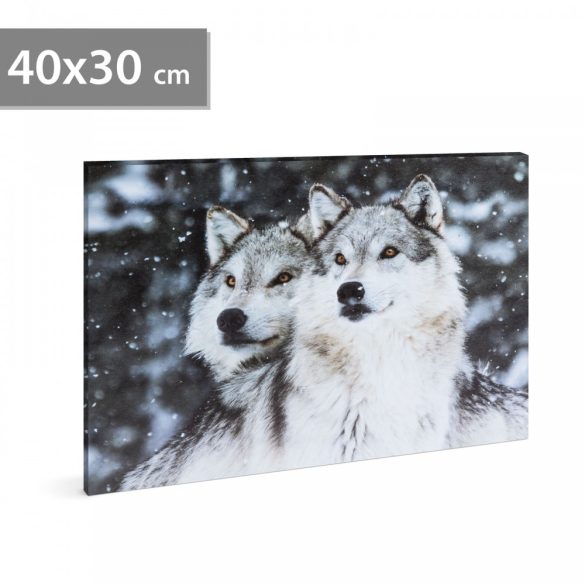 LED-es fali hangulatkép - farkas - 2 x AA, 40 x 30 cm 58481B