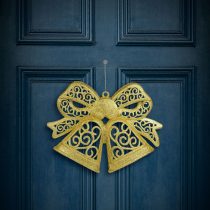   Karácsonyi dekoráció - masni - akasztható - glitteres arany - 35 cm