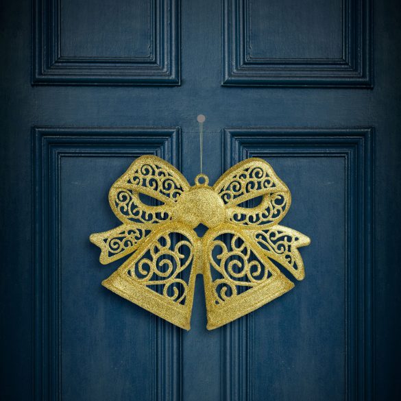 Karácsonyi dekoráció - masni - akasztható - glitteres arany - 35 cm