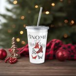 Karácsonyi pohár - szívószállal, tetővel - 473 ml - műanyag