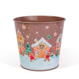 Karácsonyi dekoráció - fém kaspó, vödör - Mézeskalács - 13 x 11 cm