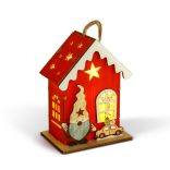 Karácsonyi LED-es dekoráció - házikó manóval - melegfehér LED, piros - 7,5 x 5 x 10 cm - 2 féle