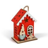 Karácsonyi LED-es dekoráció - házikó manóval - melegfehér LED, piros - 7,5 x 5 x 10 cm - 2 féle