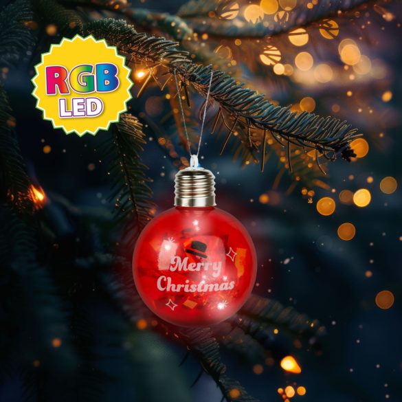 Karácsonyi LED-es gömb - RGB LED - átlátszó - műanyag - 8 cm - 3 x LR44