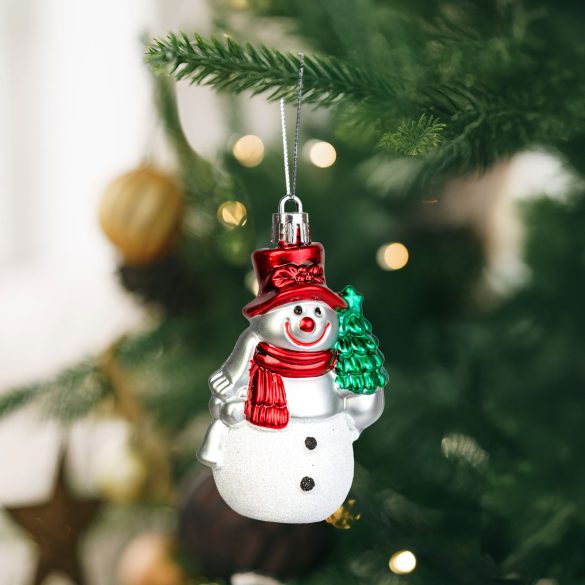 Karácsonyi dekoráció - hóember - akasztható - műanyag - 9 x 5,5 cm