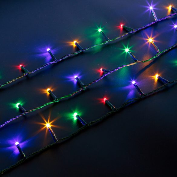 Fényfüzér - 30 m - színes - 600 LED - 220-240V - 6W - zöld kábel