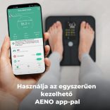 AENO ABS0002S BS2S testmérleg,  180 kg-ig terhelhető, SMART funkciók, profilok, BMI index elemzés, színes kijelző